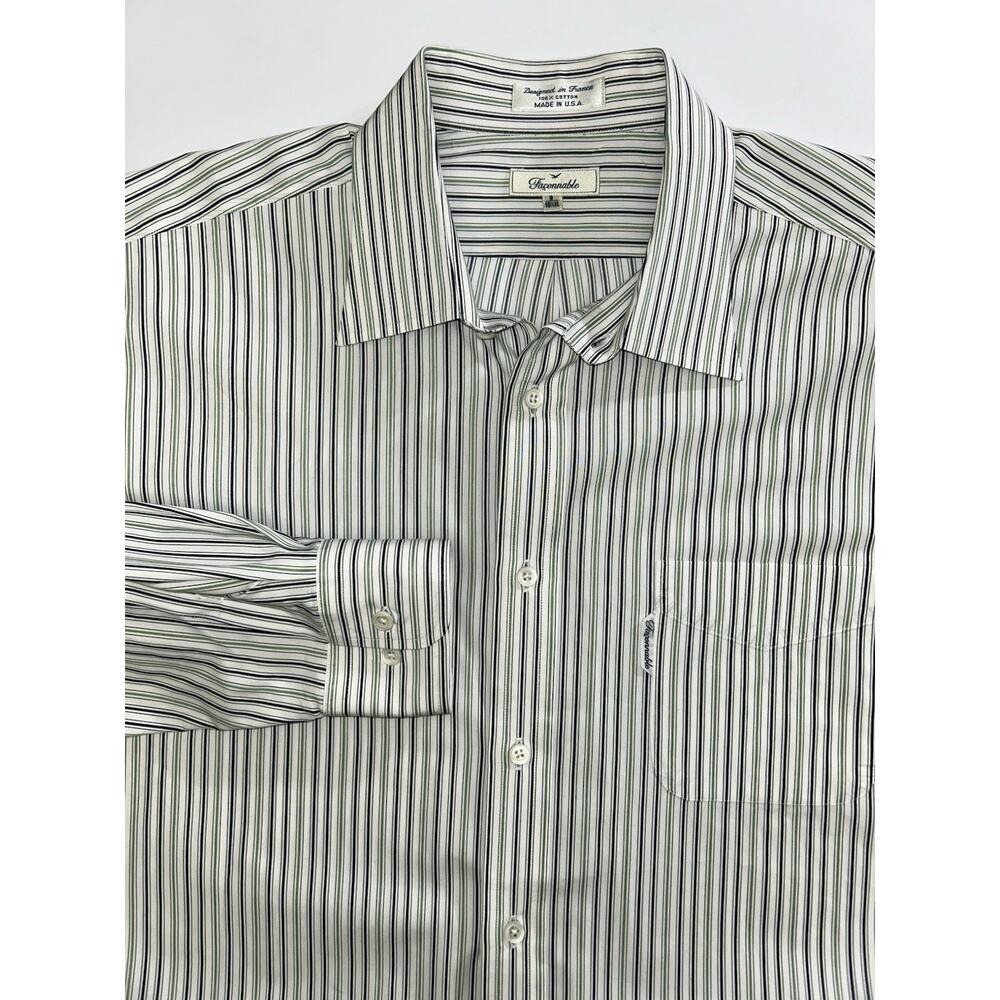 Faconnable Blue Green Stripe Long Sleeve Dress Shirt Button Front 18.5 XL
